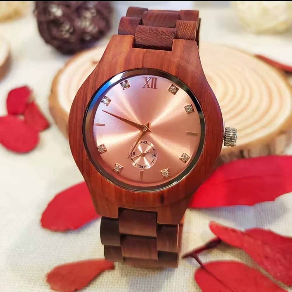 Elegant Wooden Watch with Rose Gold Dial